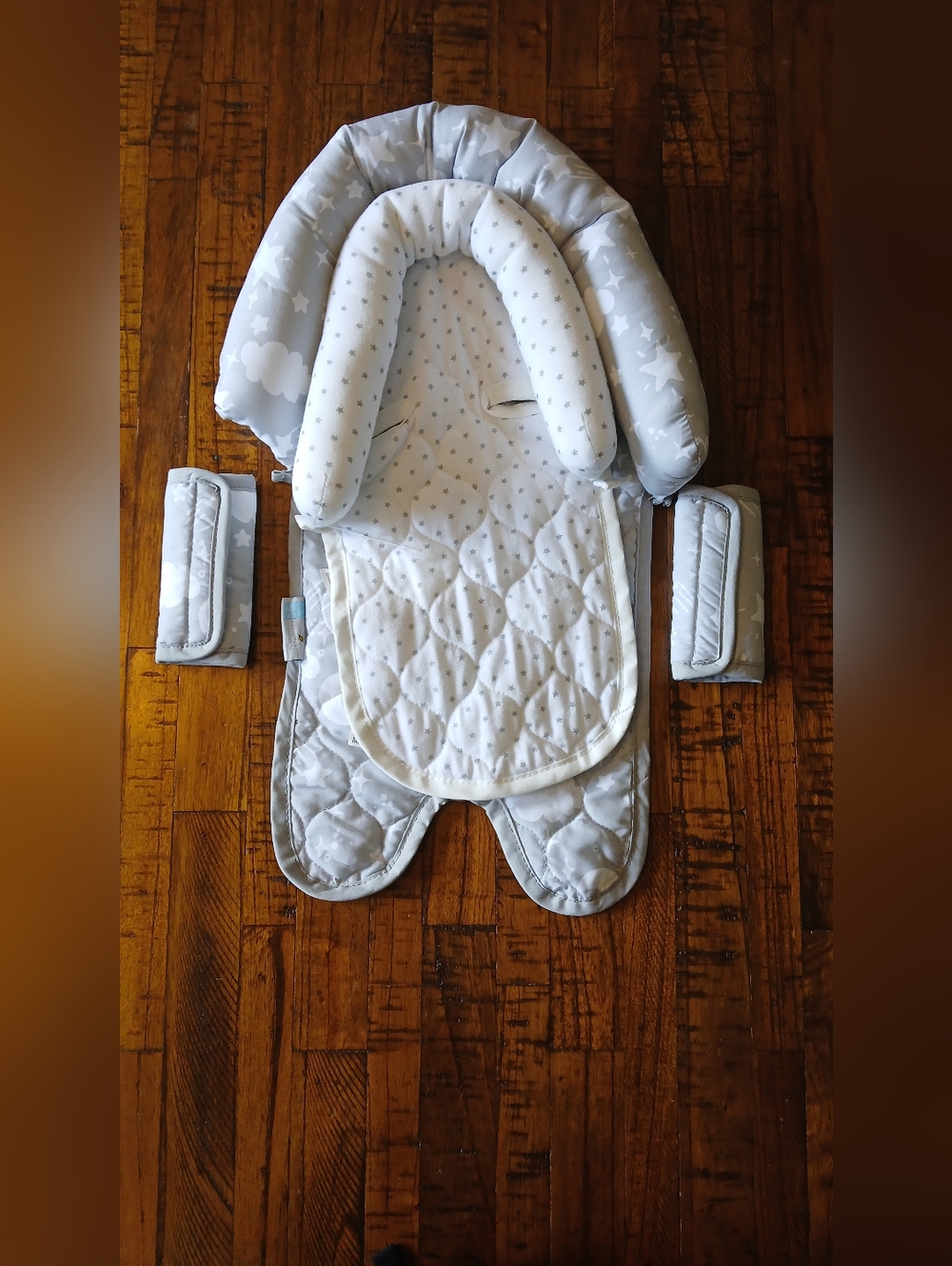 Gray and White Star & Cloud Infant Seat Liner with Strap Covers
